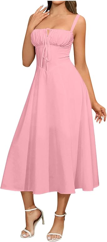 Milk Maid Dress Milk Maid Dress for Women Floral Corset Flowy Slit Dresses Summer Boho Spaghetti Straps Square Neck Midi Dress Vestidos De Playa Mujer
