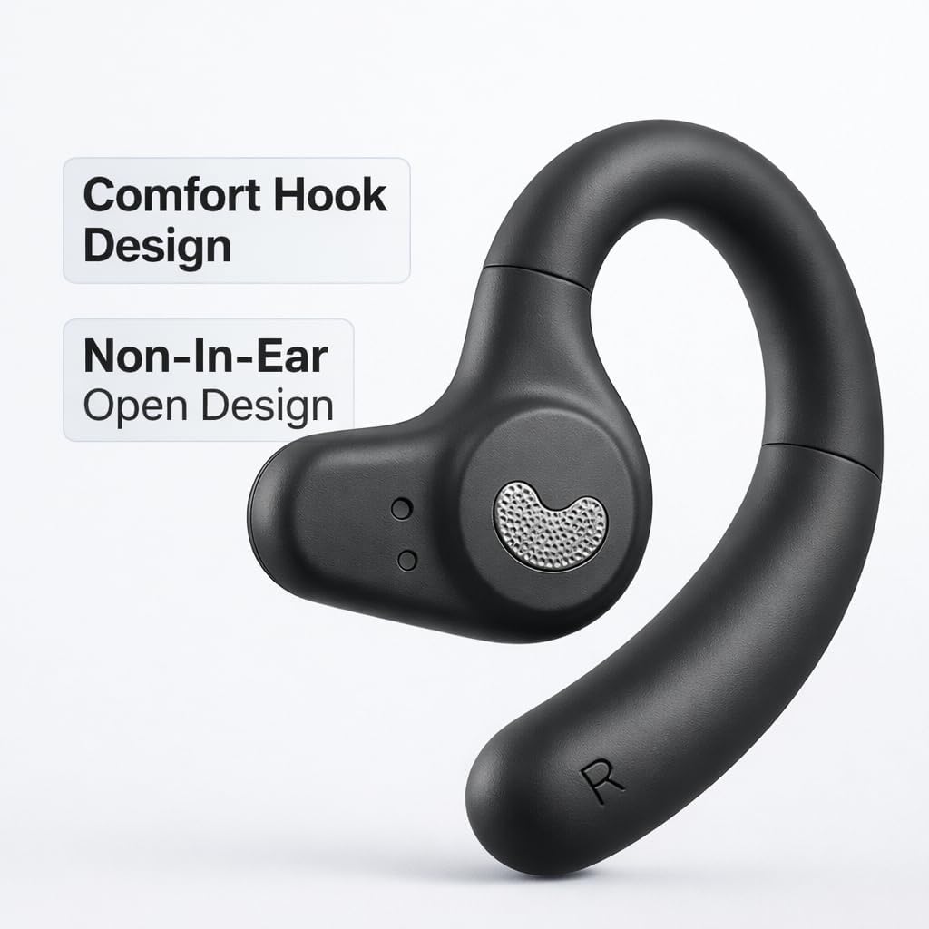Open-Ear Earbuds, Wireless Sports Headphones with Comfortable Earhooks, Situational Awareness for Running, 70H Playtime, IPX7 Water-Resistant Bluetooth 5.4, Black