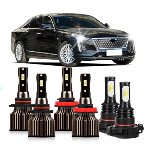 TEENRAM Fits Cadillac Escalade 2007 2008 2009 2010 2011 2012 2013 2014 High Low Beam Fog Lights Bulbs Combo, 30000LM 400% Super Bright 6000K White Car Light Combo, Plug-N-Play, 6-Pack