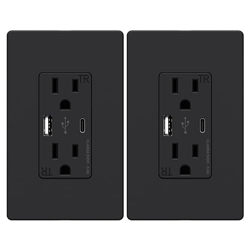 WEBANG Toma de corriente de cargador de pared USB, 5.0 amperios tipo A y tipo C, toma de corriente eléctrica de 15 A con puerto USB C, placa de