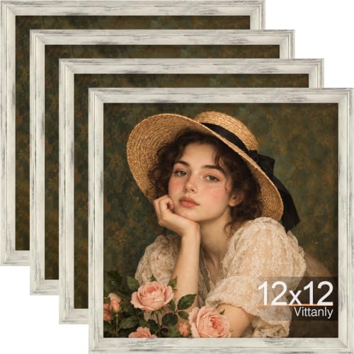 Vittanly 12x12 Picture Frames Set of 4, Vintage Photo Frames, Dist. White
