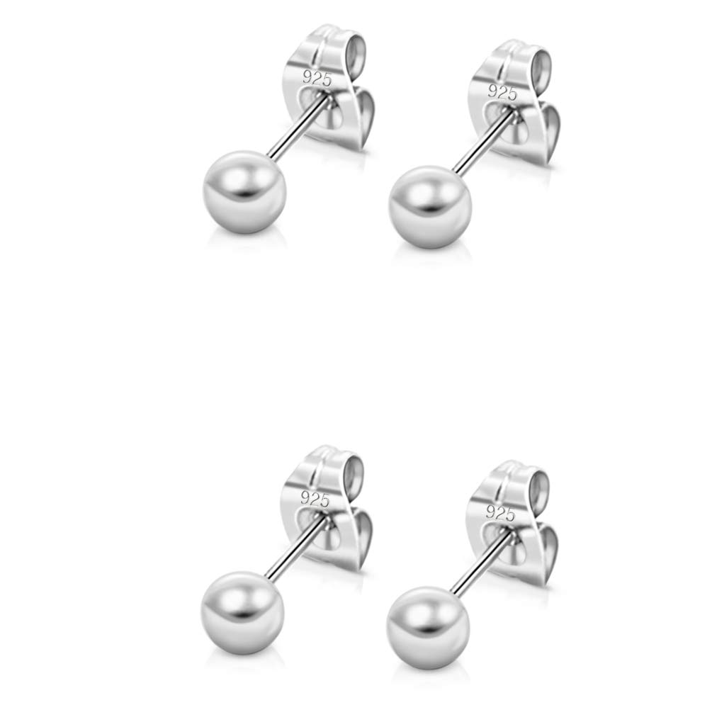 DTPsilver Pack de 2 Pendientes Bolitas Plata de Ley 925, Chapados Oro Rosa o Amarillo - Pendientes Bola Pequeñas - Pendientes Pequeños Mujer Bolas - Diámetro Bolas 4 mm