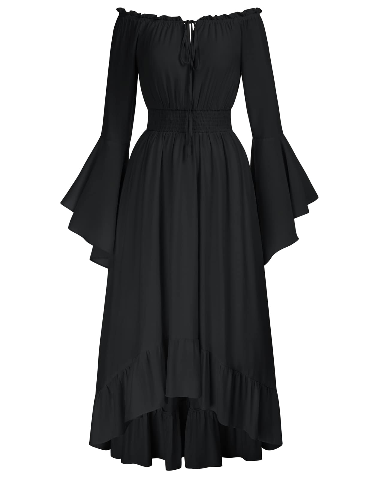 SCARLET DARKNESS Abito Vestito Lungo Donna Medievale Rinascimentale, Spalle Scoperte, Maniche Lunghe Svasate, Linea A