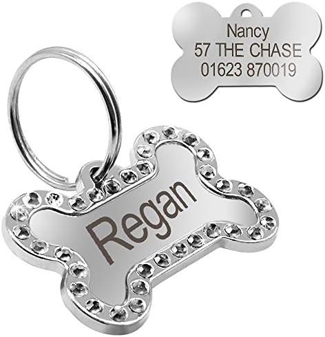 Didog Rhinestone Custom Pet ID Tags, Bone Shape,Free Engraved and Gifts,Bone Shape,White