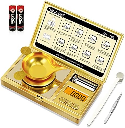 THINKSCALE Milligram Scale, 50g/0.001g High Precision Mg Scale, Jewelry Scale with Tare, 6 Unit Powder Scale, Digital Miligram Scale for Powder Medicine, Gem, Micro Gram Scale, Reloading Scale Gold