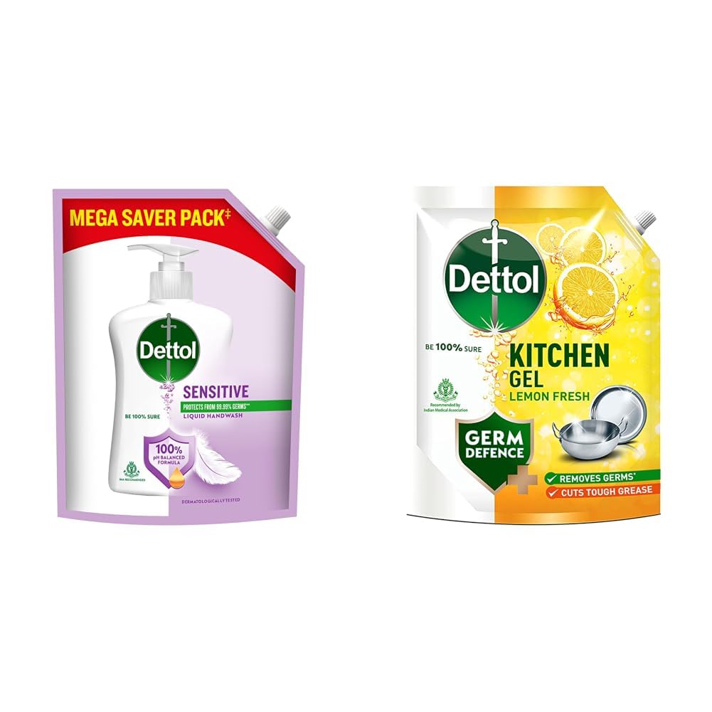 Dettol Liquid Hand wash, Sensitive, 1350ml & Dishwash liquid and Kitchen Gel | Cuts Tough Grease | Remove germs | Lemon Fragrance |1500ml (Refill Pack)-image-31