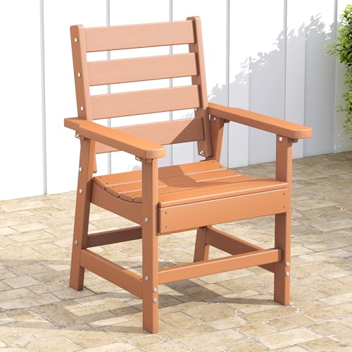 GREENVINES Patio Chair | Outdoor Dining Chairs | HDPE Plastic | Armrests | All Weather | QuadraLuxe | Teak | for Backyard Deck Poolside Garden Teak 1-
