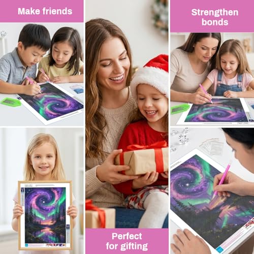 Image of HASTHIP Aurora Galaxy Landscape DIY Diamond Painting Kit, Full Drill Northern Lights Forest Lake Art Set with Pre-Printed Canvas & Tools, Relaxing Stress Relief Craft Home Wall Decor Gift 40x30cm