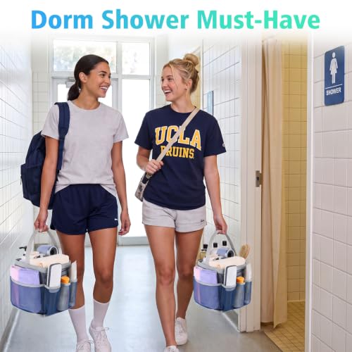 Image of EUDELE Mesh Shower Caddy Portable for College Dorm Room Essentials,Portable Shower Caddy Dorm with 9-Pocket Large Capacity, Shower Bag for Beach, Swimming, Gym, Travel essentials, Navy Blue-Grey