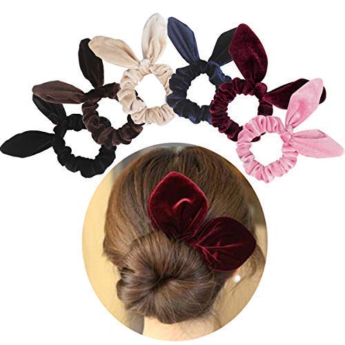 Jaciya 6 Pack Hair Scrunchies Velvet Elastic Hair Bands Scrunchy Hair Ties Ropes Scrunchies for Women Hair Accessories, Rabbit Ear Scrunchie