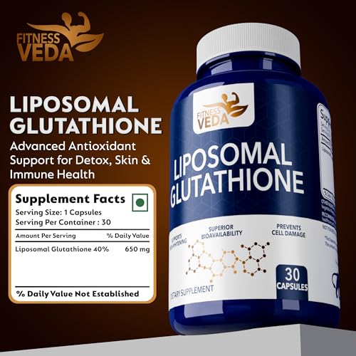 Image of Fitness Veda Liposomal Glutathione Supplement - 30 Capsules| Liver Health & High Bioavailability Formula | Enhanced Absorption Antioxidant | Cellular & Face Health - Helps in Skin Hydration