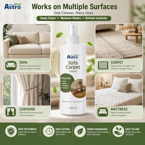 Image of Astro Plus+ Sofa & Carpet Cleaner Spray 200ml | Multi-Purpose Upholstery Stain Remover for Sofa, Carpet, Curtains, Mattress & Fabric Surfaces | Deep Cleaning Foam with Fresh Fragrance | Easy-to-Use