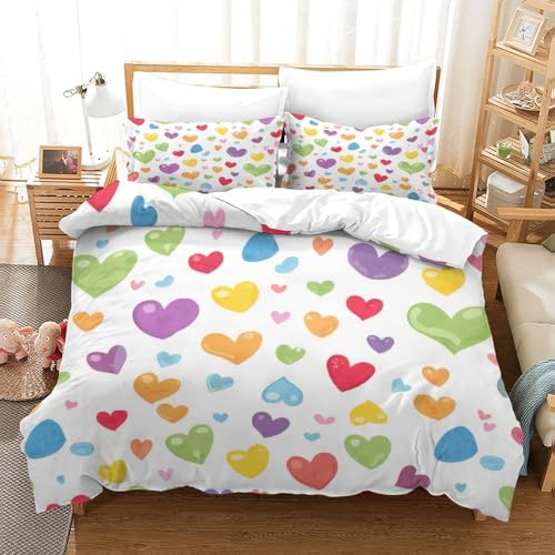 Housse de couette cœurs colorés 140x200 parure lit microfibre - 3