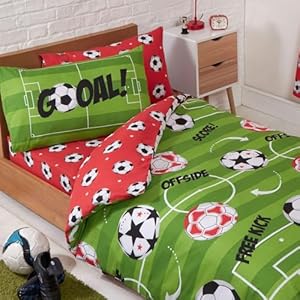 Price Right Home Voetbal Rood Eenpersoons dekbedovertrek en kussensloop set