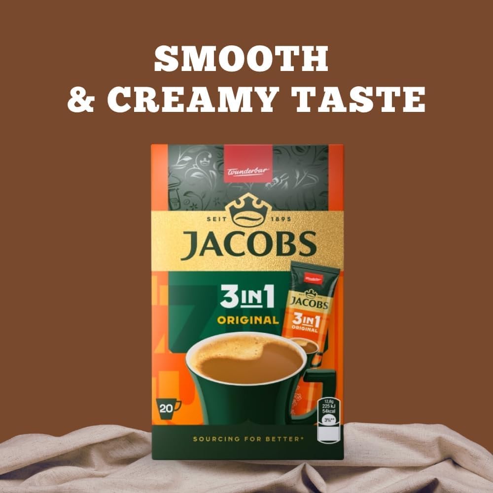 Jacobs 3-w-1 Saszetki z kawą instant – 6 opakowań po 6 x 24 saszetki, 302,4 g – Łącznie 144 saszetki.