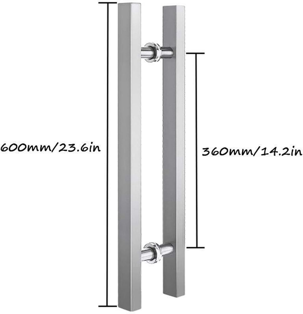 Tempered Glass Door Handle Back-to-Back Installation Stainless Steel Brushed Square Tube Wooden Door Metal Door Push-Pull Handle,8 Sizes (Size : 600x360mm)