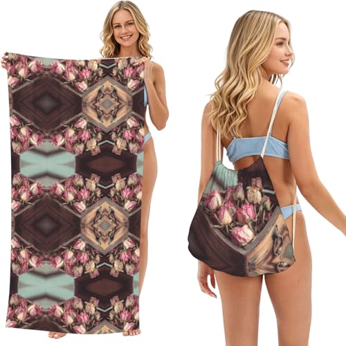 Serviette de plage imprimée rose séchée double fonction ultra légère