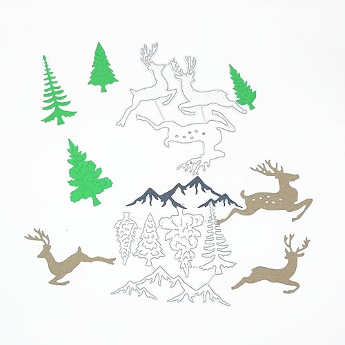 Miniatura 3 de Plantillas de troqueles de metal, pino, ciervo, reno, alce, nieve, montaña, invierno, Navidad, troqueles de corte, plantillas en relieve, molde de