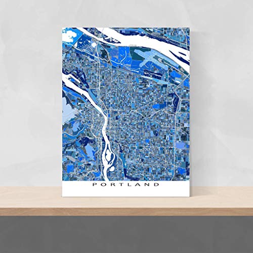 Portland Map Wall Art Print 8X10, Portland Oregon Poster 24X36, Handmade Blue Geometric Portland Gifts, Portland Or Home Decor By Maps As Art #TOP3
