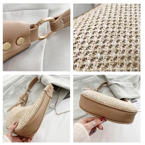 Bolso bandolera pequeño de paja para mujer miniatura 5