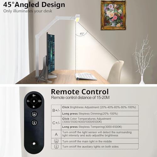 Image of Micomlan Architect Desk Lamp for Home Office, 24W Adjustable Led Desk Light with Remote, 1500LM Bright Dimmable Computer Table Light Rotatable Office Lamp with Base for Cafting Monitor