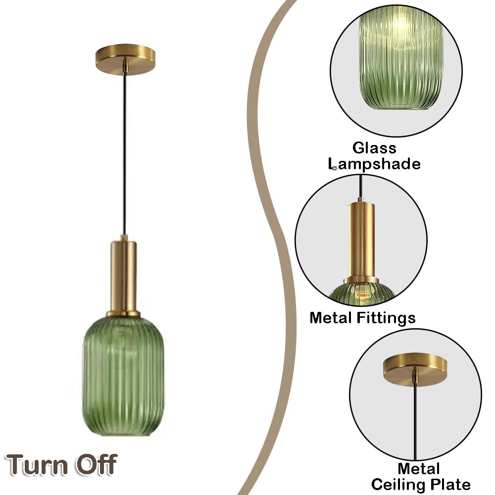 Lampada a sospensione in stile minimalista nordico, lampadario in vetro a strisce verdi, sorgente luminosa E26 lampada a ad altezza regolabile, apparecchi di illuminazione