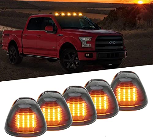5 X Cab Marker Light, Smoke Lens Amber 16 LED Roof Running Lights, Top Clearance Light w/Wiring Pack for 1999-2016 Ford F150 F250 F350 F450 F550 F650 F750 E150 E250 E350 E450 Super Duty Pickup Truck