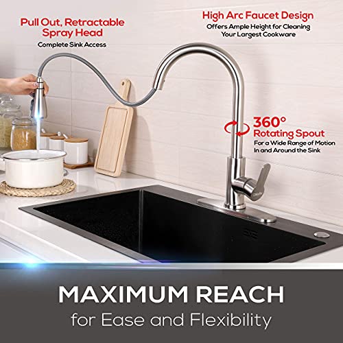 Mueller Kitchen Sink Faucet, Single Handle Stainless Steel Kitchen Faucets, Single Lever, Pull-Out Sprayer Head, High Arc, Stream Flow, Kitchen Faucet With Sprayer And Deck Plate Brushed Nickel Finish #TOP5