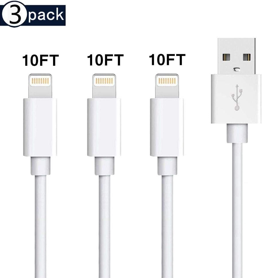 sharllen MFi Certified iPhone Charger Cable 3 Pack 10FT USB Fast Charging Extra Long 10Feet Lightning Cord iPhone Wire Line Compatible iPhone 12/11Pro/Xs/Max/XR/X/8 Plus/7/6/iPad/iPod White