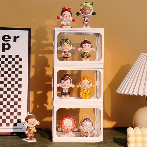 Glass Display Case for Figures with Light Clear Display Stand for Collectibles Stackable Assemble Display Box for Action Figures Toys Dustproof Clear Storage Box Showcase for Pop Mart - Thumbnail 7