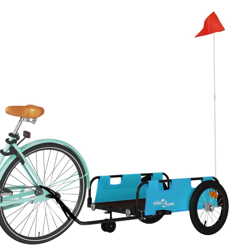 Przyczepa rowerowa z tkaniny Oxford i malowanego proszkowo żelaza w kolorze niebieskim, 124 x 64,5 x 36 cm, składana, ze sprzęgłem i reflektorem, do transportu, dla dzieci, na wycieczki na