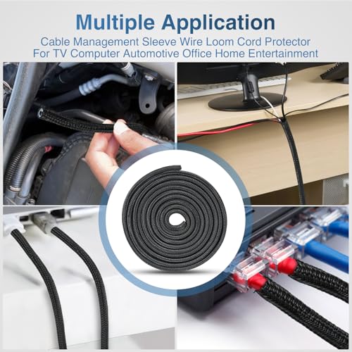 Image of Nilight Cable Sleeve, 10ft-1 /4inch Cord Management Sleeves Black Wire Loom