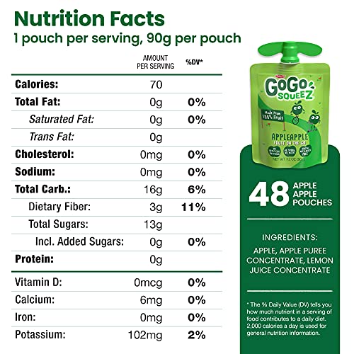 Gogo Squeez Fruit On The Go, Apple Apple- Tasty Kids Applesauce Snacks Made From Apples - Gluten Free Snacks For Kids - Nut & Dairy Free - Vegan Snacks, 3.2 Oz. (48 Pouches) #TOP1