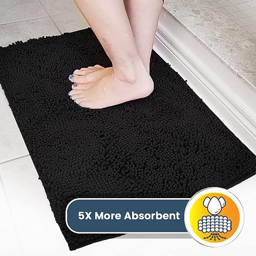 Muddy Mat® AS-SEEN-ON-TV Highly Absorbent Microfiber Door Mat and Pet Rug, Non Slip Thick Washable Area and Bath Mat Soft Chenille for Kitchen Bathroom Bedroom Indoor and Outdoor - Black XL 59"X35"