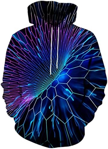 EOWJEED Mens Hoodies Novelty Sweatshirts 3D Digital Hoodie Pullover Sweatshirt for Women Colorful Hoody Sweater Drawstring Hooded Jacket Fashion Adult Clothes with Pocket Small