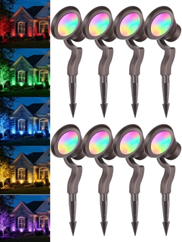 Image of LEONLITE 8-Pack RGBCW Wall Wash Dimmable LED Low Voltage Landscape Lights