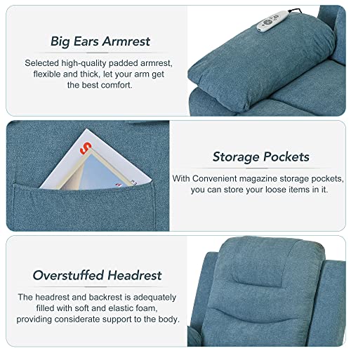 Carbro Large Power Lift Recliner Chair With Adjustable Massage And Heat For Elderly, Overstuffed Wide Oversized Electric Recliner Chair With Infinite Position And Side Pocket For Living Room, Blue #TOP4