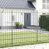 vidaXL Gartenzaun mit Bogenkopf in Grau, 3,4 m x 2 m, aus pulverbeschichtetem Stahl. Ideal als Außenbarriere und für dekorative Zaunpaneele. Set von 2 modernen Zäunen für Landhausgärten oder Patios.