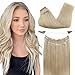 Human Hair Extensions Wire Hair Extensions, DOORES Platinum Blonde 18 Inch 80g Real Hair Extensions Wire Extensions with Transparent Fish Line Invisible