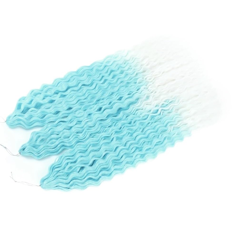 Zestaw 3 długich kręconych peruk, szydełkowe falowane włosy dla czarnych kobiet, głębokie warkocze do warkoczy boho (niebieskie 60,22 cala-55 cm)