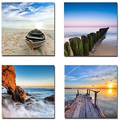 Contemporary Art Seascape Framed Canvas Print for Home Decorations Wall Decor Giclee Artwork Sea Beach Paintings for Living Room Dining Room Bathroom Office