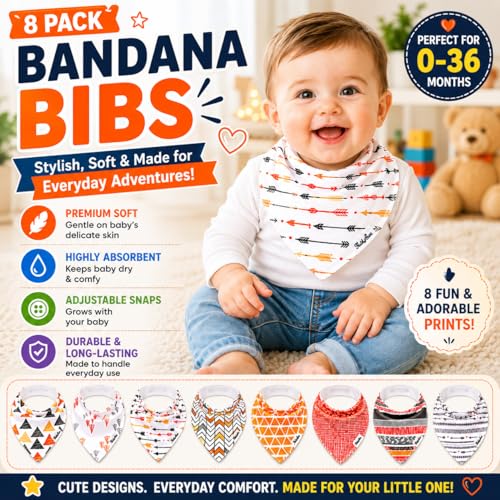 Image of KiddyStar Baby Bibs | Multi-Pack Organic Cotton Bandana Drool Bibs, Soft Absorbent Adjustable Bibs for Boys & Girls