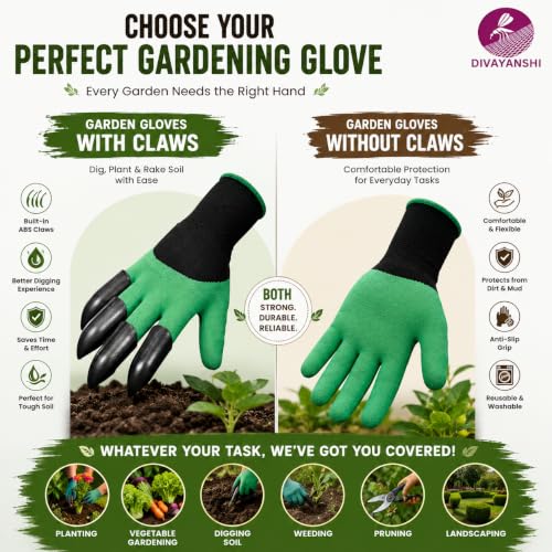 Image of DIVAYANSHI Gardening Gloves with Claws for Digging, Waterproof Puncture Resistant Garden Gloves for Women & Men, Garden Work Gloves for Planting, Weeding, Raking, Pruning & Yard Work