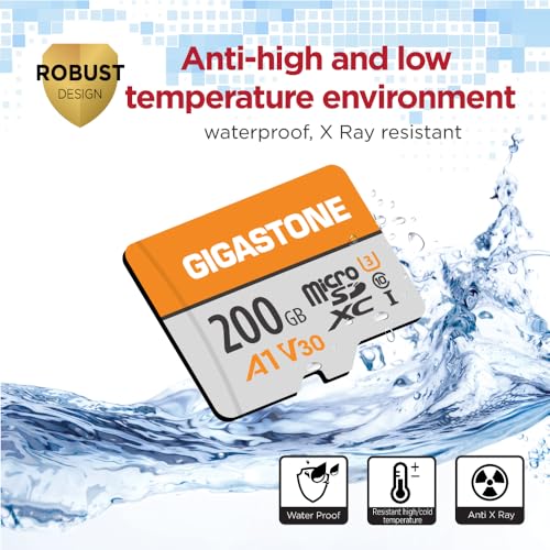 Image of GIGASTONE 200GB Micro SD Card 2-Pack, A1 V30, 4K Video Recording, Compatible with Security Camera, Dash Cam, Drone, 100MB /s MicroSDXC Memory Card UHS-I V30 Class 10, with Adapter