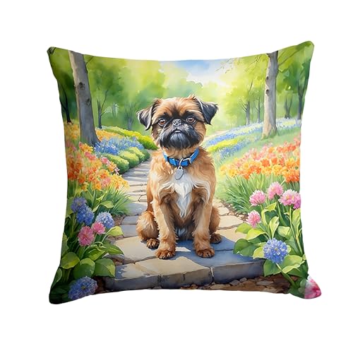 Caroline's Treasures Brussels Griffon Spring Path Throw Pillow Machine Washable, Indoor Outdoor Decorative Pillow for Couch, Bed or Patio, 14Hx14W