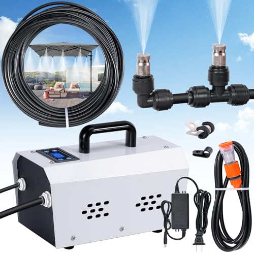 KHEARPSL Portable Misting System, Outdoor Misting Cooling System, Misters for Outside Patio, Greenhouse, Garden, Farm, with Booster Pump and 20 Nozzles, The Device Can Regular Intermittent Work