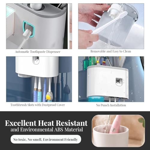 Image of Toothbrush Holder Wall Mounted, Automatic Toothpaste Dispenser Squeezer Kit -Magnetic Toothbrush Holder for Bathroom and Vanity, 4 Brush Slots (Grey, 1 Cup)