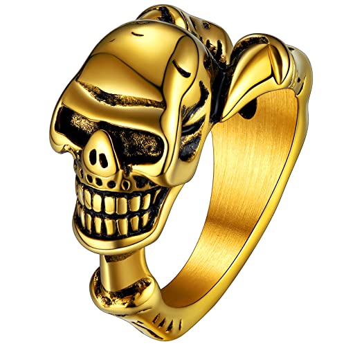 Bague crâne satanique plaqué or bague satan gothique taille 72 pour Halloween