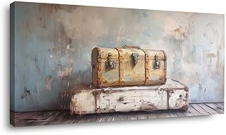 ZESTRILIA Vintage Suitcases Canvas Wall Art for Living Room Office Rustic Nostalgic Elegant Canvas Artwork Bedroom Entryway Room Decor