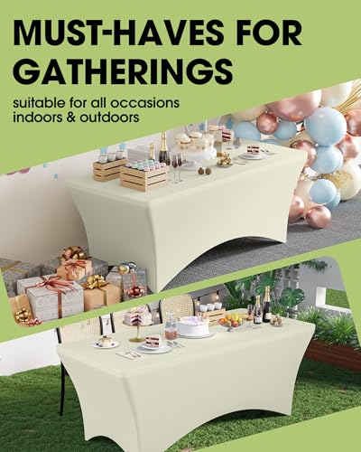 Image of Pureegg Spandex Tablecloth 6ft - 2 Pack, Fitted and Tight Cloth for Rectangle Table, Wrinkle-Free and Stretch Table Cover for Party, Wedding, Banquet and Birthday, Ice Cream, Ivory